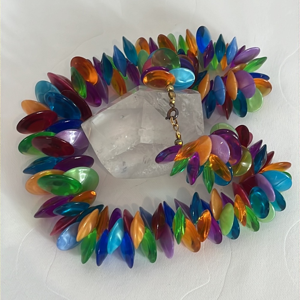 Multicoloured Necklace with Clam Plastic Shaped Beads in Pink, Orange, Green